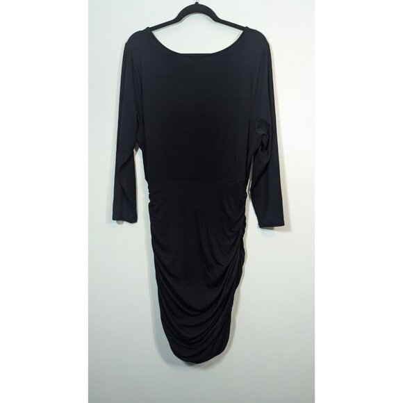 Torrid Black Ruched Bodycon Dress 1X Midi V-Neck 3/4 Sleeve Stretchy Plus Size - Picture 5 of 8